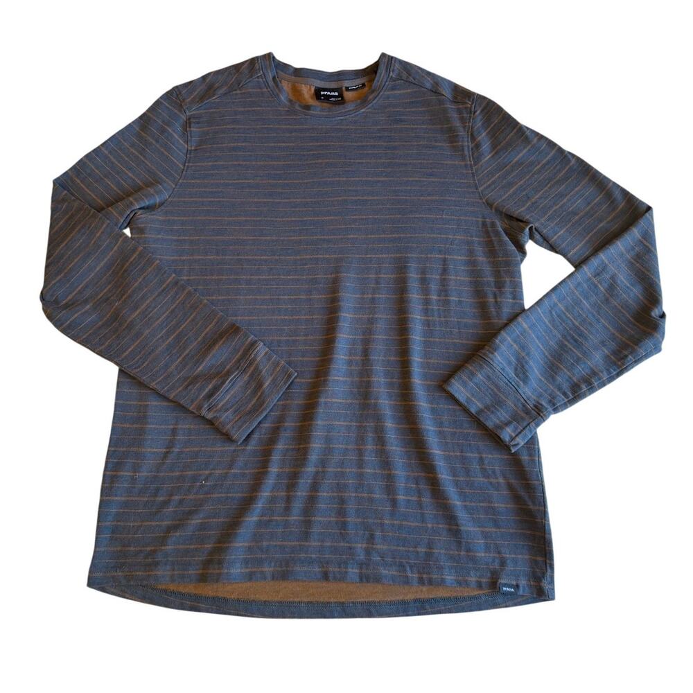 prAna Gorpcore Athleisure Men's Cozy Crew Neck Long Sleeve Brown Striped Tee Med